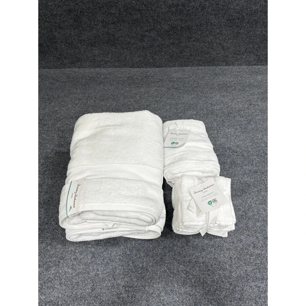 Tommy Bahama 9 Piece Premium Cotton Bath Towel Set Solid White NEW
